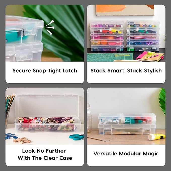 IRIS USA Clear Storage Cases, 10-Pack, |Made in USA|, Plastic Bead Organizing Containers with Snap Lid for Arts, Crafts, Ephemera, Stickers, & Dance Cheer, Clear - Large