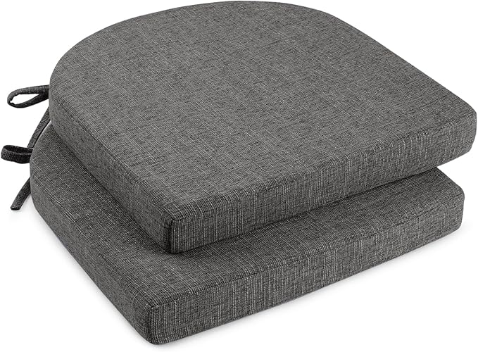 downluxe Indoor Chair Cushions for Dining Chairs, Soft and Comfortable Textured Foam Kitchen Chair Pads with Ties and Non-Slip Backing, 16" x 16" x 2", Dark Grey, 2 Pack