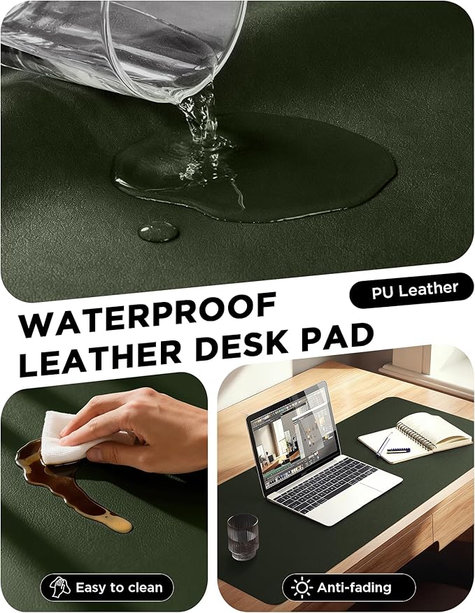 YSAGi 35.4" x 17" Large PU Leather Desk Mat for Keyboard and Mouse - Waterproof Non-Slip Desk Pad Protector for Office, Home, Writing Desk, Olive Green