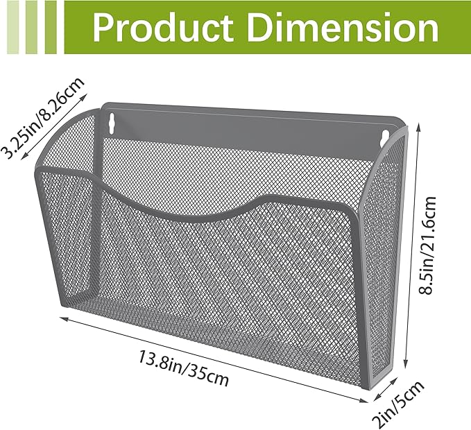 EasyPAG Wall File Organizer, Metal Mesh Hanging File Folder Holder for Letter/A4 Size Folders, Vertical Wall Mount Mail Sorter for Office Paperwork, Classroom, Silver