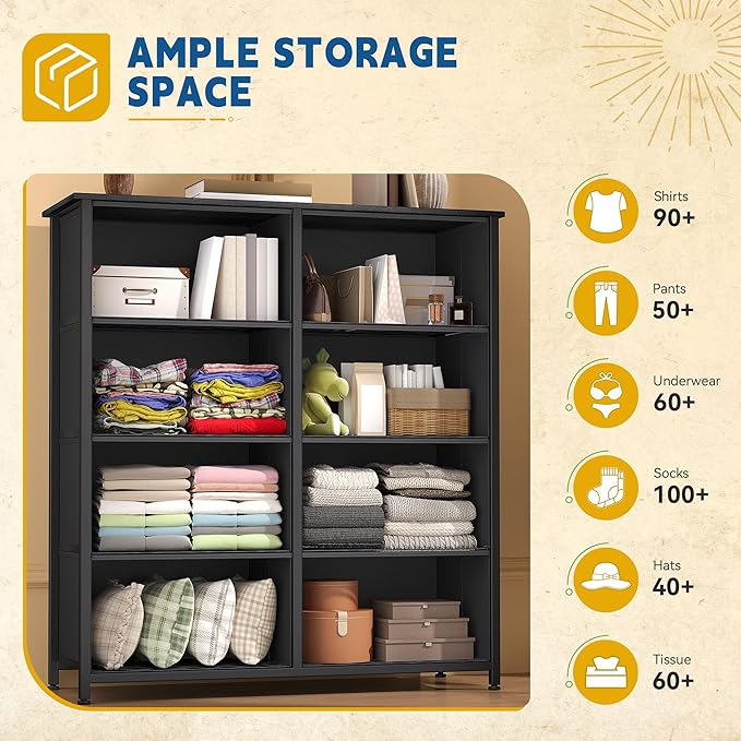 DWVO 8-Drawer Fabric Dresser, Furniture Storage Tower Cabinet, Organizer for Bedroom