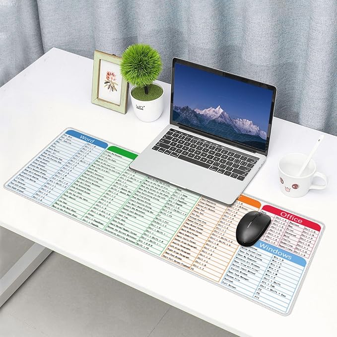 Computer Office Software Excel Word Shortcut Keys Mouse Pad XL Extended Mouse Mat Non Slip Rubber Base Stitched Edge Gaming Pc Large Mice Pad 31.5 X 11.8 Inch