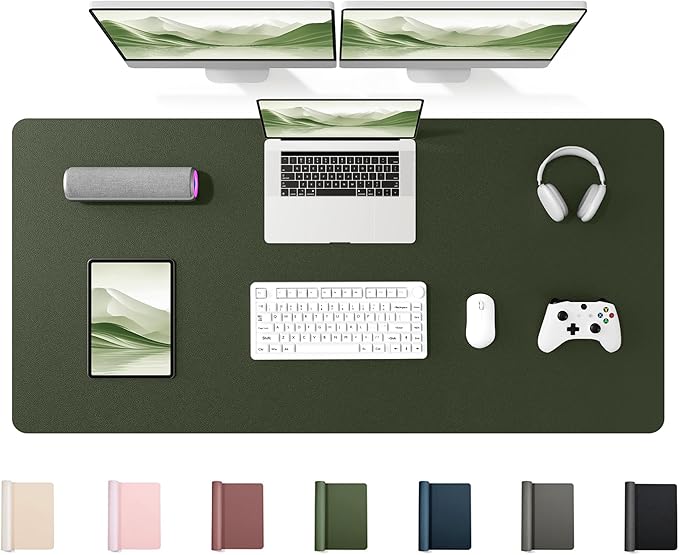 YSAGi 55" x 24" Large PU Leather Desk Mat for Keyboard and Mouse - Waterproof Non-Slip Desk Pad Protector for Office, Home, Writing Desk, Olive Green