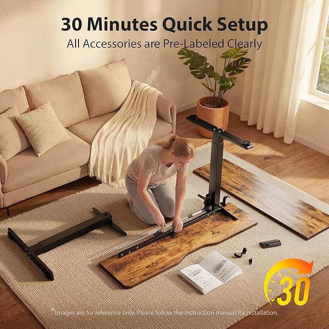 Cubiker Standing Desk, 55x24 Inches Sit Stand Home Office Desk, Electric Stand up Desk, Adjustable Desk with Splice Board, Black Frame/Rustic Brown Top