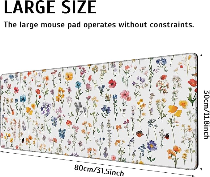 Large Gaming Mouse Pad Wild Flower Desk Mat,Non-Slip Rubber Base Stitched Edges,Extended Mousepad for PC,Laptop,Office,Home Decor(31.5 x 11.8 Inch)