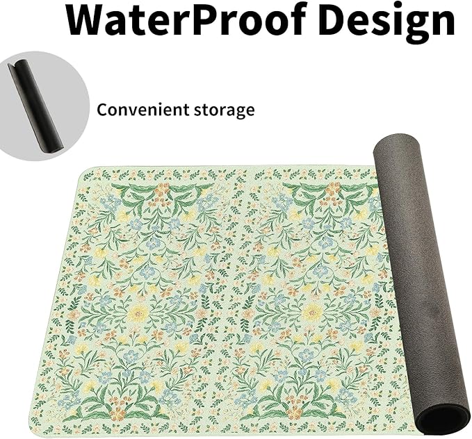 Vintage Botanical Print Desk Mat, Classic PU Leather Desk Pad for Women - Large Non-Slip Office Mat for an Elegant Gaming & Home Workspace（31.5 * 15.75in）