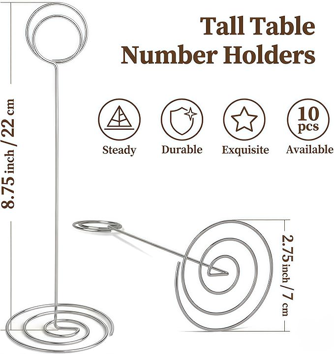 10 Pack 8.75 inch Tall Table Number Holders Place Card Holder Table Picture Holder Wire Photo Holder Clips Picture Memo Note Photo Stand (Silver)