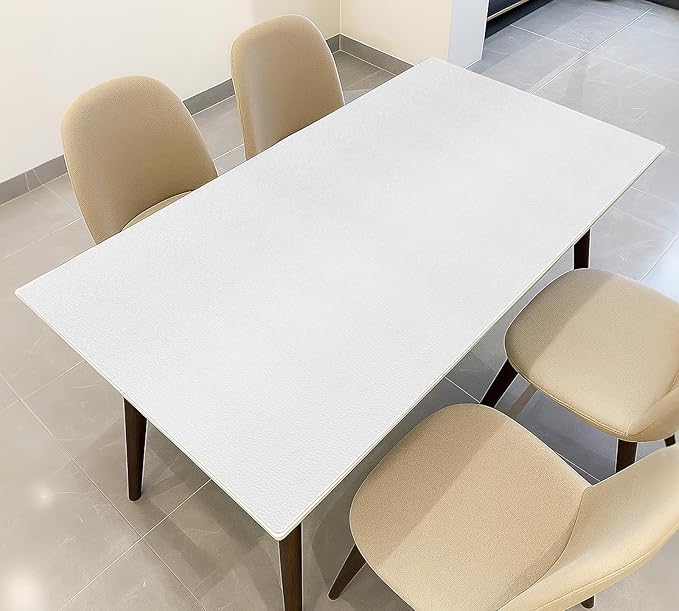 Warmstar Leather Table Cover 17 x42 Inch, 1.8MM Thick PVC Table Protector Waterproof, Desk Cover Protector Non-Slip Table Pad for Kitchen, Dresser, Gaming Desk,Dining Room Table，White