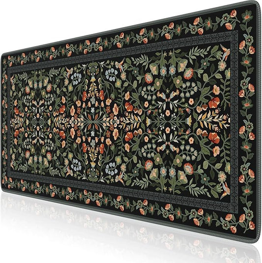 iCasso Desk Mat for Keyboard and Mouse, Large Mouse Pad, Desk Pad Mat, Anti-Slip Big Mousepad with Stitched Edges for Computer Desktop(Floral)