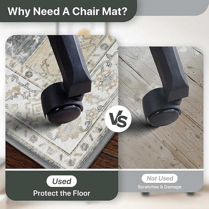 36"x48" Office Chair Mat for Hardwood Tile Floor, Under Desk Carpet Protector for Rolling Computer Chair Mat, Machine Washable Area Rug, Anti-Slip 1/5" Thick Low Pile Thin Vinyl Floor Mat, Grey
