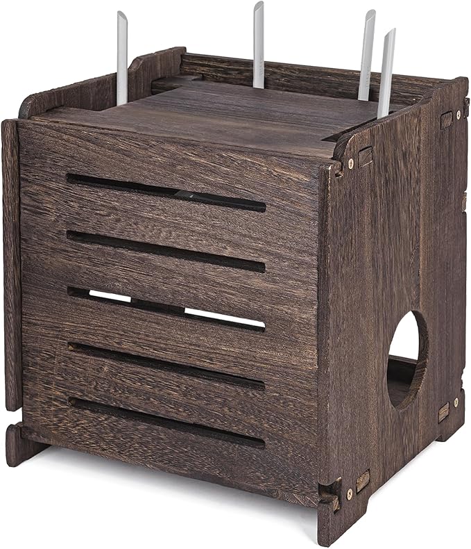 Wooden Wireless WiFi Router Storage Box Modem Router Cover Wood Shelf Power Strip and Cable Management Hider Rack Office Desktop Organizer Shelves Rural Need Assembly