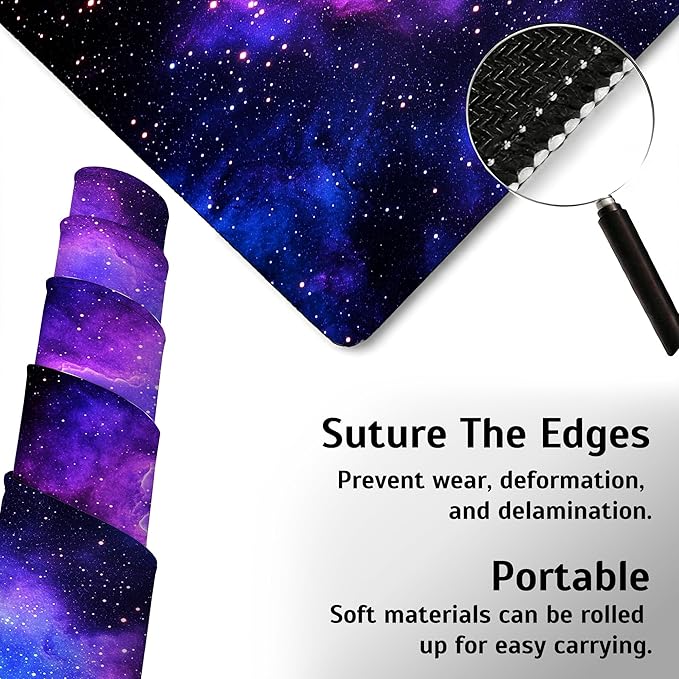Galaxy Stars Space Mouse Pad,35.4 x 15.7 Inch Large Mouse Mat Non-Slip Rubber Stitched Edges for Writing Desk,Office,Home,Laptop