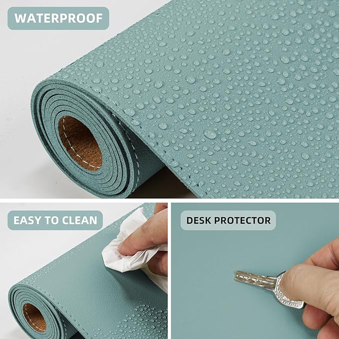 AFIING Cork Desk Mat 35.4" x 17", Dual-Sided Natural Cork & PU Leather Desk Pad, Non-Slip Waterproof Large Mouse Pad for Office, Home & Gaming (Light Blue)