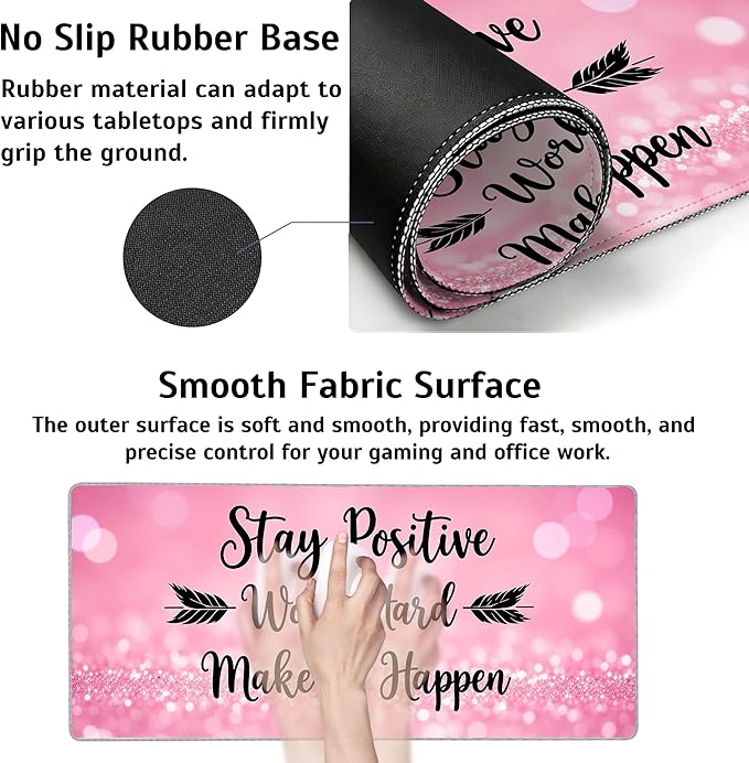 Stay Positive Mouse Pad,35.4 x 15.7 Inch Large Mouse Mat Non-Slip Rubber Stitched Edges for Writing Desk,Office,Home,Laptop