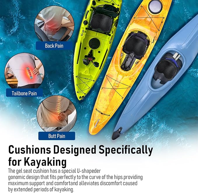 Kayak Seat Cushion, Thicken Anti Slip Waterproof Gel Kayak Seat, Portable Canoe Rowing Rubber Dinghy Pad for Stadium Sit in Kayak Inflatable Fishing Kayak Canoe Kayak Accessories