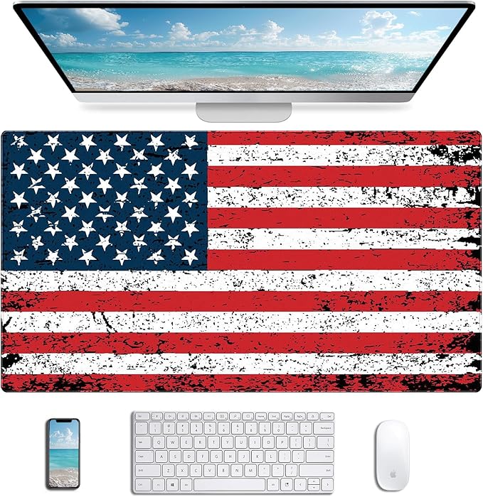 American Flag Extended Office Desk Pad Protector Computer Home Desk Game Decoration Large Mouse Pad 35.4X15.7 Inches