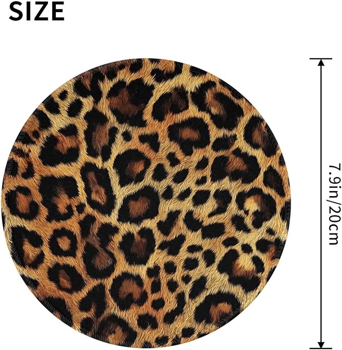 Brown Leopard Round Mouse Pad Premium Textured Mouse Mat Washable Mousepads with Extended Stitched Edges Non Slip Rubber Base Small Mousepad 7.9 X 7.9 X 0.12 Inches