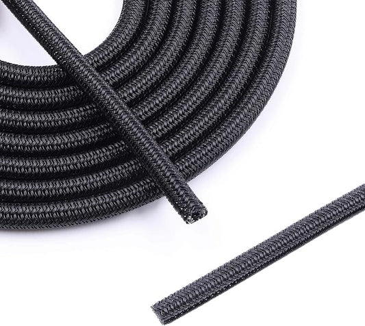 1/4" Braided Cable Sleeve - 10Ft Cat Cord Protector Split Wire Loom Tubing Flexible Self Wrapping for USB, Audio, Automotive Cord, Dog Chew Proof Cable Protector - Black