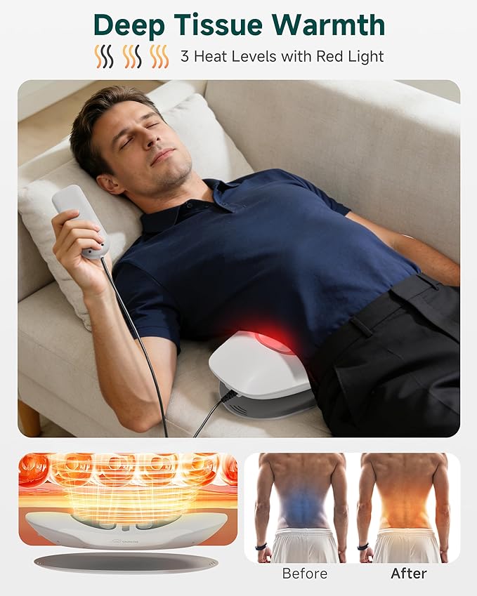Snailax Lumbar Massager with Heat - Air Compression Back Stretcher for Lower Back, Cordless Waist Massagers with Vibration, 8 Height Levels, Rechargeable Lumbar Support for Home Office Travel