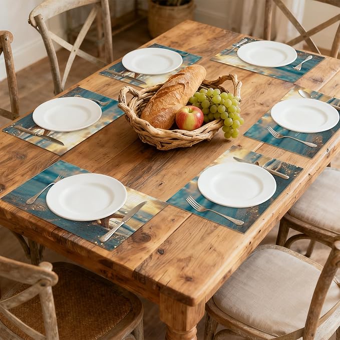 Sunrise Starfish Beach Linen Placemats Set of 6, Decorative Table Mats 12x18 Inch, Washable Heat Resistant Placemats for Dining Table Kitchen Home Decor