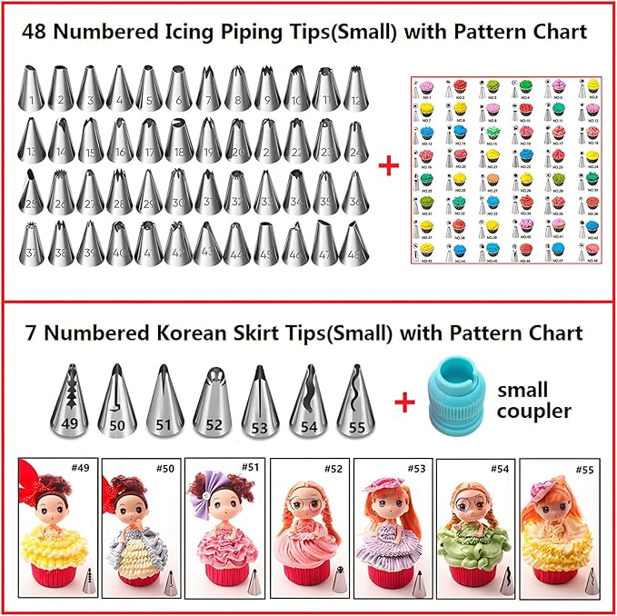ANSLYQA Cake Decorating Kit, 340 Pcs with Cake Turntable, Leveler, 55 Numbered Icing+Skirt Tips, 2 Spatulas, 3 Scrapers, 2 Couplers, 100 Pastry Bags, 100 Cupcake Liners & More Baking Tools, (Blue)
