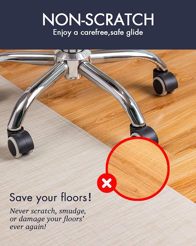 Office Chair Mat for Hardwood Floor Under Desk Computer Rolling Chair Mat for Wood/Tile Floor Non-Slip Heavy Duty Desk Rug PVC Plastic Hard Floor Protector 48" x 60" (Parchment)