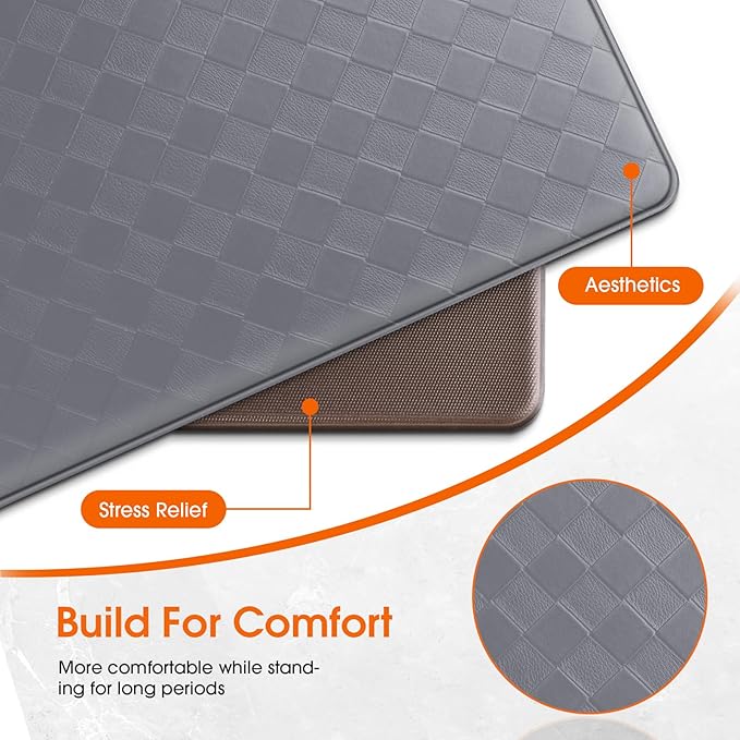 TranquilRelax Kitchen Mats, 2PCS Kitchen Rugs, Cushioned Anti Fatigue Kitchen Mats for Floor, Non-Slip Standing Sink Mat, Waterproof Kitchen Rug Set for Kitchen Floor Office,17.3"×30"+17.3"×47" Grey