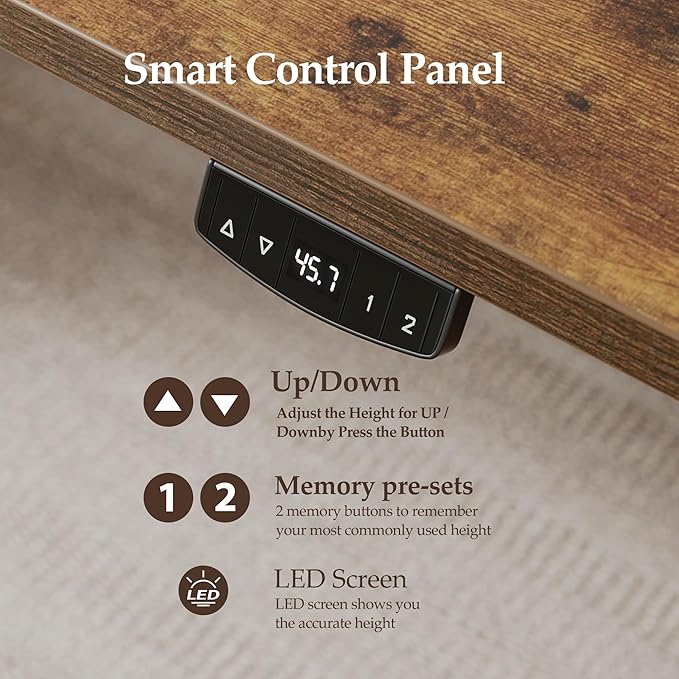 Klicelor 40 Inch Electric Standing Desk, Height Adjustable Office Desk, Sit Stand Up Computer Desk with Memory Preset, Two-Piece Desktop, Rustic Brown