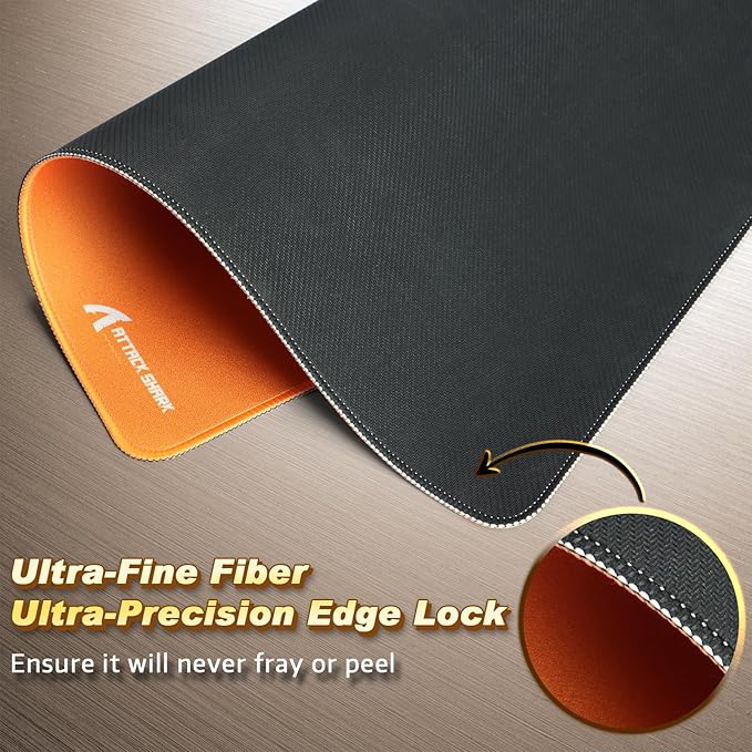 ATTACK SHARK CM02 Gaming Mouse Pad for Esports Speed Large Mouse mats for Desk Waterproof Surface Stitched Edges and Anti-Slip Rubber Base Size L Laminate 17.72” x 15.75” x 0.16” Orange