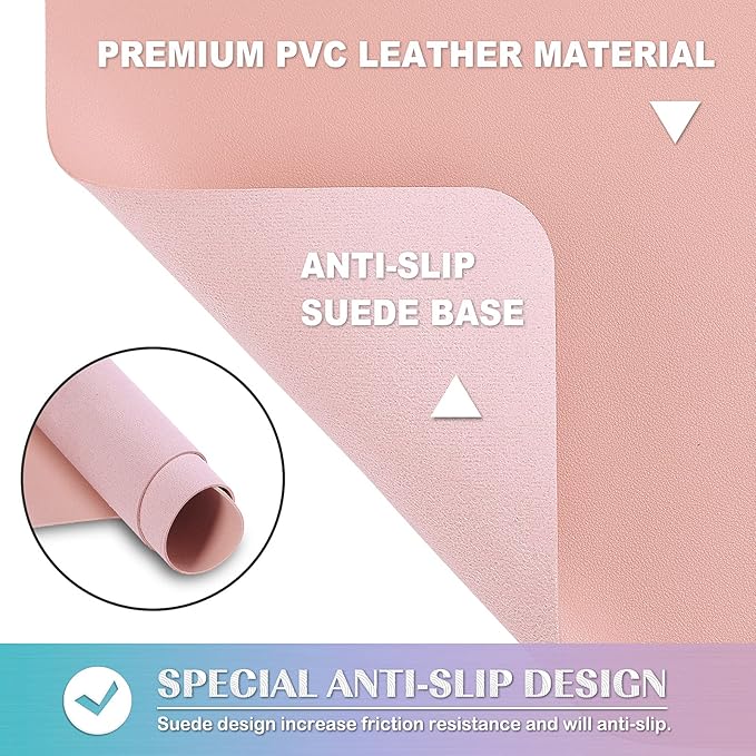 K KNODEL Non-Slip Desk Mat, Desk Pad, Desk Blotter, Desktop Mat for Desk, Large Desk Protector, Office Computer and Laptop Mat for Desk (35.4"x17", Pink)