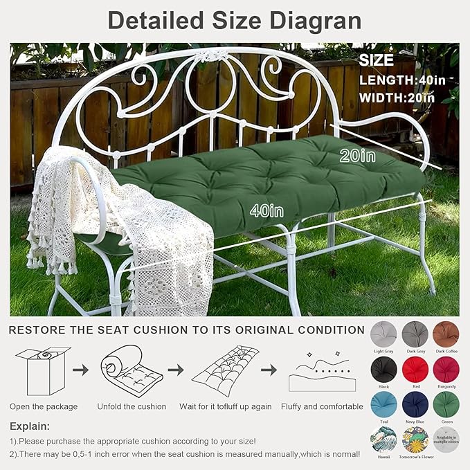 Waterproof Lounge Chair Cushions Swing Cushion for Outdoor Furniture, Indoor Outdoor Beach Cushion Thick Outdoor Garden Beach Seat 20 x 40 in, Red