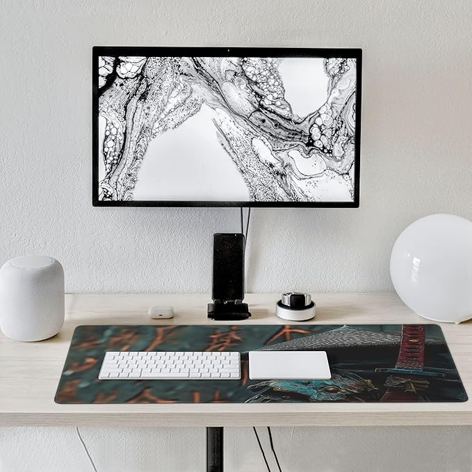 Large Extended Gaming Mouse Pad with Stitched Edges, (35.4X15.7In) Durable Non-Slip Natural Rubber Base, Waterproof Computer Keyboard Pad Mat for Esports Pros/Gamer/Desktop/Office/Home (C)