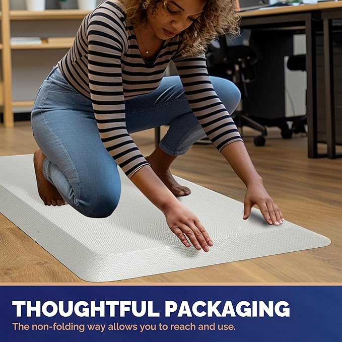 FEATOL Anti Fatigue Mats for Standing, 9/10 Extra Thick Ergonomic Standing Desk Mat, Comfort Memory Foam Standing Mat at Home,Office All Day (17" x 24", White, 2PC)