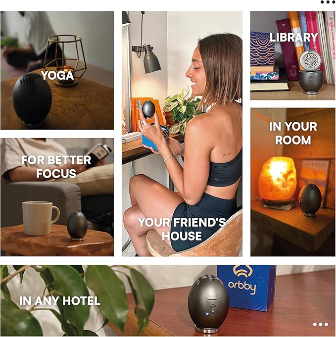 Orbby Scent Diffuser Starter Kit | Portable Mini Desk Diffuser for Office: Electric Incense Diffuser, Rechargeable Cordless Air Freshener for Home – Flameless (Gray with 1g Agarwood Pellets)