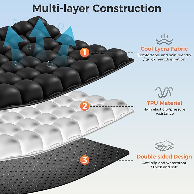 Upgrade Airplane Seat Cushion with No External Air Pump, Travel Cushion for Long Flights, Portable Wheelchair Cushions, Adjustable Air Cushion with Non-Skid Bottom Relief Discomfort in Coccyx