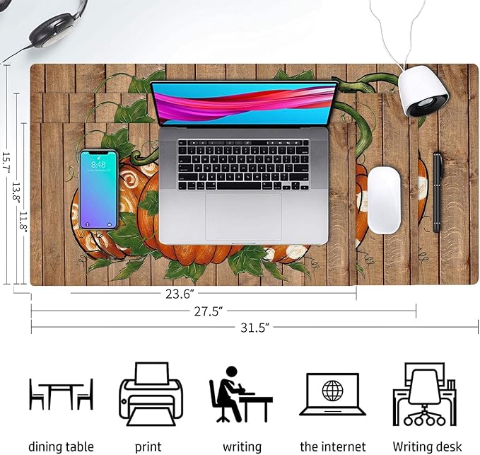 Thanksgiving Mouse Pad PU Leather Pumpkin Desk Mat Large Waterproof Gaming Pad Non-Slip Keyboard Mouse Pad Writing Pad for Gamer Office&Home