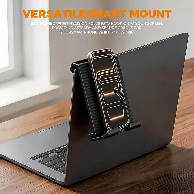 Flexible Silicone Aluminum Phone Holder Tablet Stand with Charging Port Design, Foldable Airplane Laptop/Phone Stand for Home Office Travel (Black+Orange)