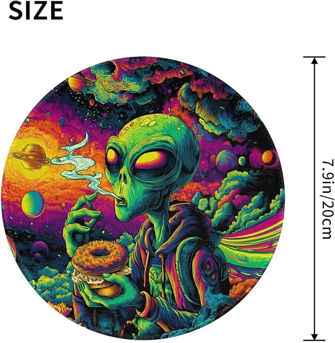 Alien Round Mouse Pad Premium Textured Mouse Mat Washable Mousepads with Extended Stitched Edges Non Slip Rubber Base Small Mousepad 7.9 X 7.9 X 0.12 Inches