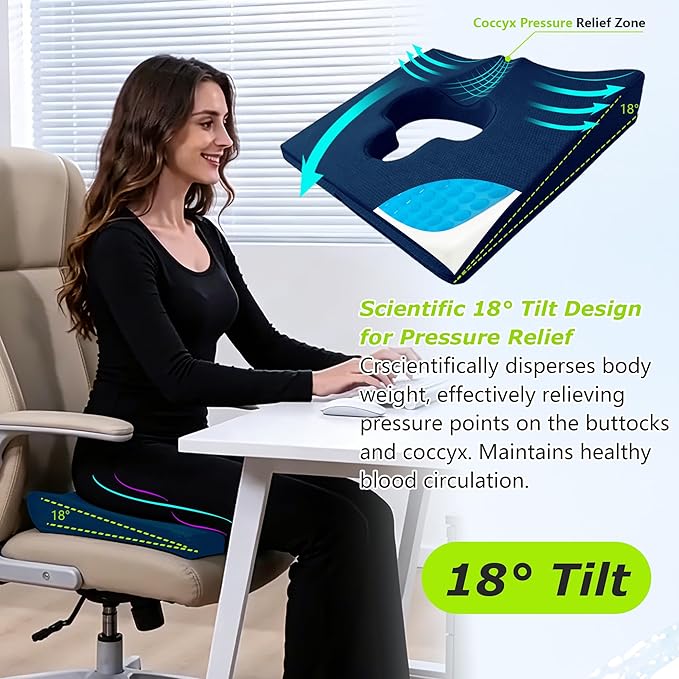 Gel Wheelchair Seat Cushion,Bed Sore Cushions for Butt,hemorrhoid Pillow,Sciatica,Coccyx,Pressure Sore & Ulcer Pain Relief Butt Pillow for Office Chair (Set Blue)