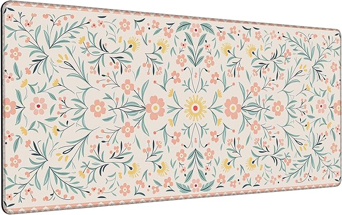 Pink Floral Mouse Pad,35.4 x 15.7 Inch Large Mouse Mat Non-Slip Rubber Stitched Edges for Writing Desk,Office,Home,Laptop