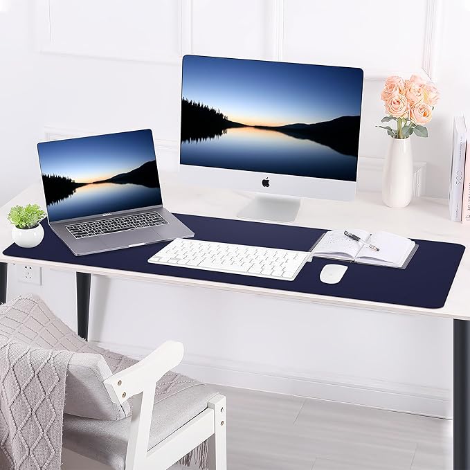 AFIING Cork Desk Mat 47" x 17", Dual-Sided Natural Cork & PU Leather Desk Pad, Non-Slip Waterproof Large Mouse Pad for Office, Home & Gaming (Blue)