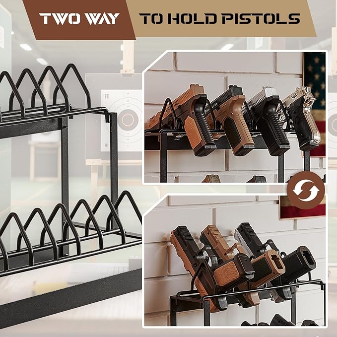 Poyilooo Pistol Rack, 2Tier Portable Pistol Rack for Gun, Hold Up 12 Handguns Pistol Stand for Gun Storage, Pistol Holder for Gun Heavy Duty Steel Gun Rack for Shot Exhibitior Retail Shop Home Office