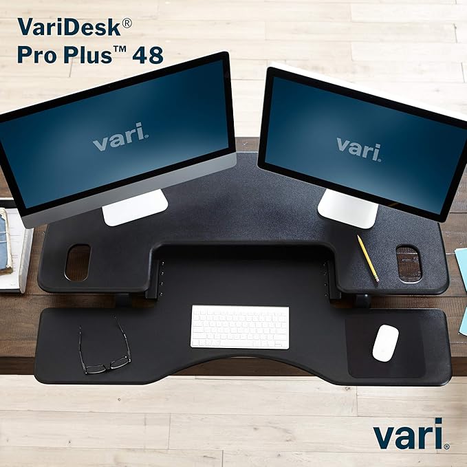 Vari VariDesk Pro Plus 48 - Adjustable Desk Converter with 11 Height Settings - Laptop Sit Stand Desk Riser for Home Office, Table Tops, Workspace - Fully Assembled with Spring Loaded Lift - Black
