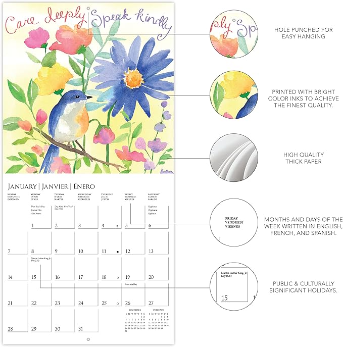 Graphique 2024 Live Love Laugh Mini Wall Calendar | 7” x 7” | Thick Paper | Home & Office Organizer | Large Monthly Grid | 3 Languages & Marked Holidays | 4 Month Preview Page for 2024