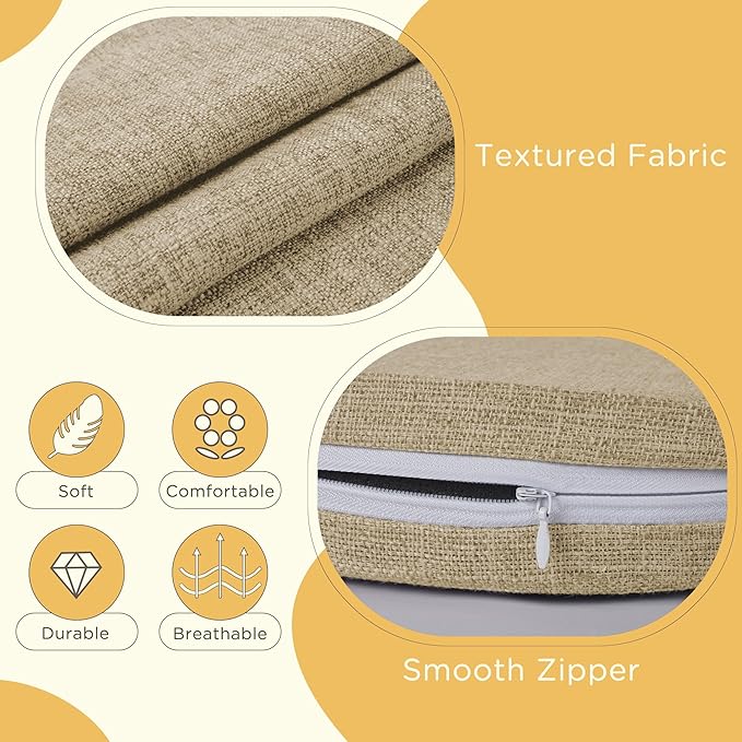 Windsor Chair Cushions for Dining Chairs 4 Pack Non Slip Kitchen Seat Cushion with Ties and Washable Covers Indoor Comfortable Seat Pad with Thick Foam 16.5" x 15.5" x 2" Beige