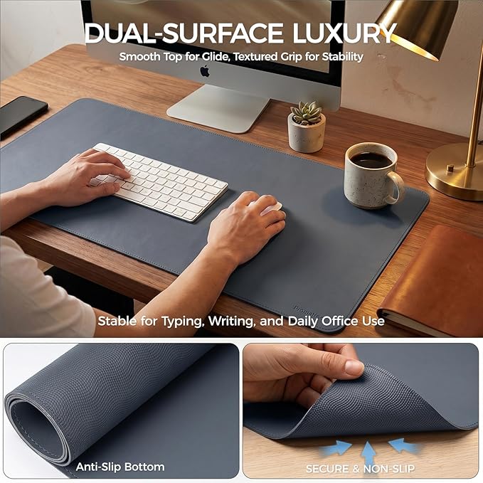 Large Desk Pad Non-Slip Desk Mat Protector for Keyboard Mouse Waterproof Vegan Leather Surface Faux Leather Laptop Mat Smooth Mouse Pad Premium Gift Tube Dusk Navy 35" x 17"
