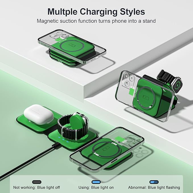 3 in 1 Charging Station for Multple Devices,Foldable 3 in 1 Wireless Charger for Travel,Nano Wireless Charging Station for iPhone16 15 14 13 12 Pro Max/Watch 10 9 8 7 6 5 4 3 Ultra/AirPod Pro