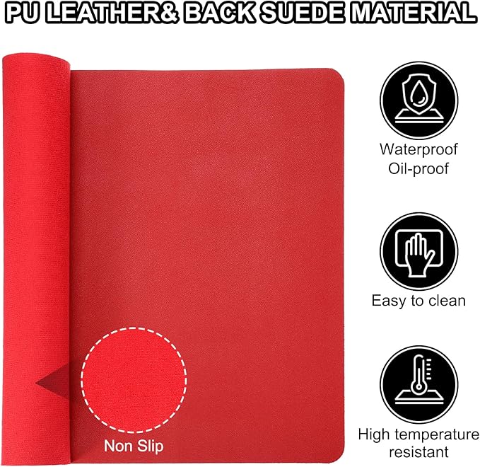PATIKIL Large Desk Mat, 48"x17" Non-Slip Waterproof PU Leather Desk Pad, Dual Sided Desktop Protector Cover for Office Home Work Study, Dark Red