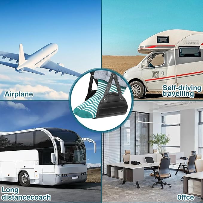 Upgraded Airplane Footrest Hammock, Hard Support Ergonomic Travel Foot Stool, Foldable Portable Foot Rest for Flight Train Office Home Relieve Leg Fatigue
