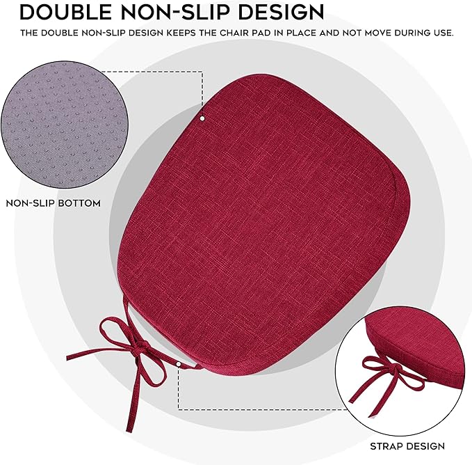 baibu 14x14 Memory Foam Metal Chair Cushions Set of 2, Dual-Layer Design Non-Slip Metal Dining Chair Pads Kitchen Seat Cushion with Machine Washable Cover, Red